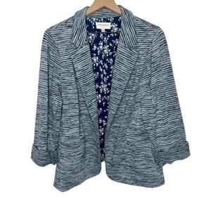 SKIES ARE BLUE CURVY Knit Blazer with Rib Trim Sleeves Gray Stripe Size 1X